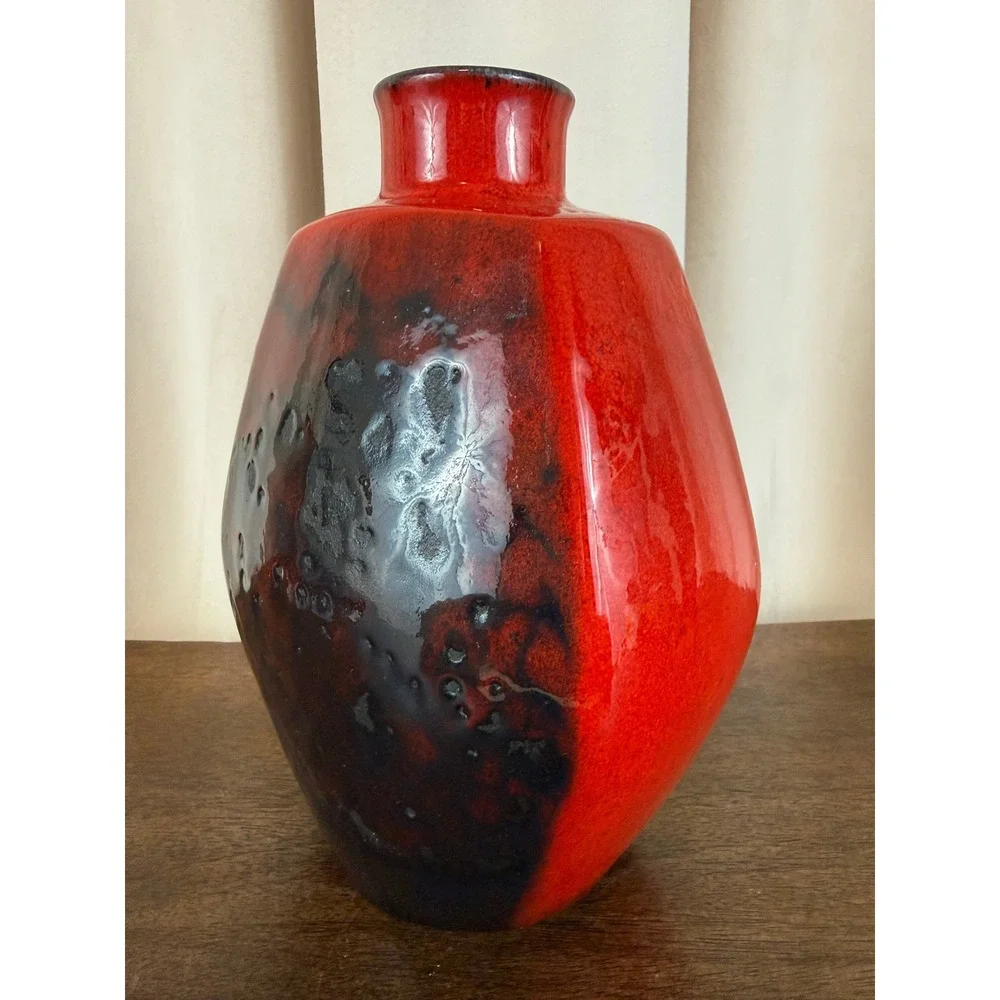 Gerda Heuckeroth Pottery Red Black Lava‎ Drop Glaze Vase 30004-20 Germany